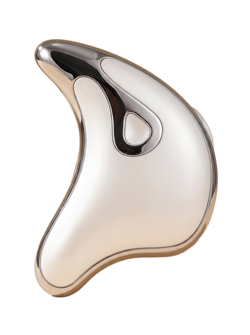 Face Sculptor electric gua sha tool in White — 3/4 side angle, transparent background